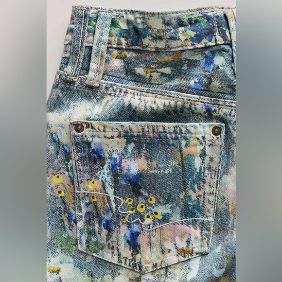 Free People We The Free Tennessee Low-Rise Illusions Jeans Floral Canvas NEW - Picture 8 of 9